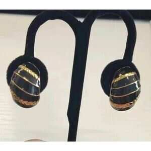 Vintage Earrings JOAN RIVERS Black Enamel And Goldtone Clip On Amazing Condition